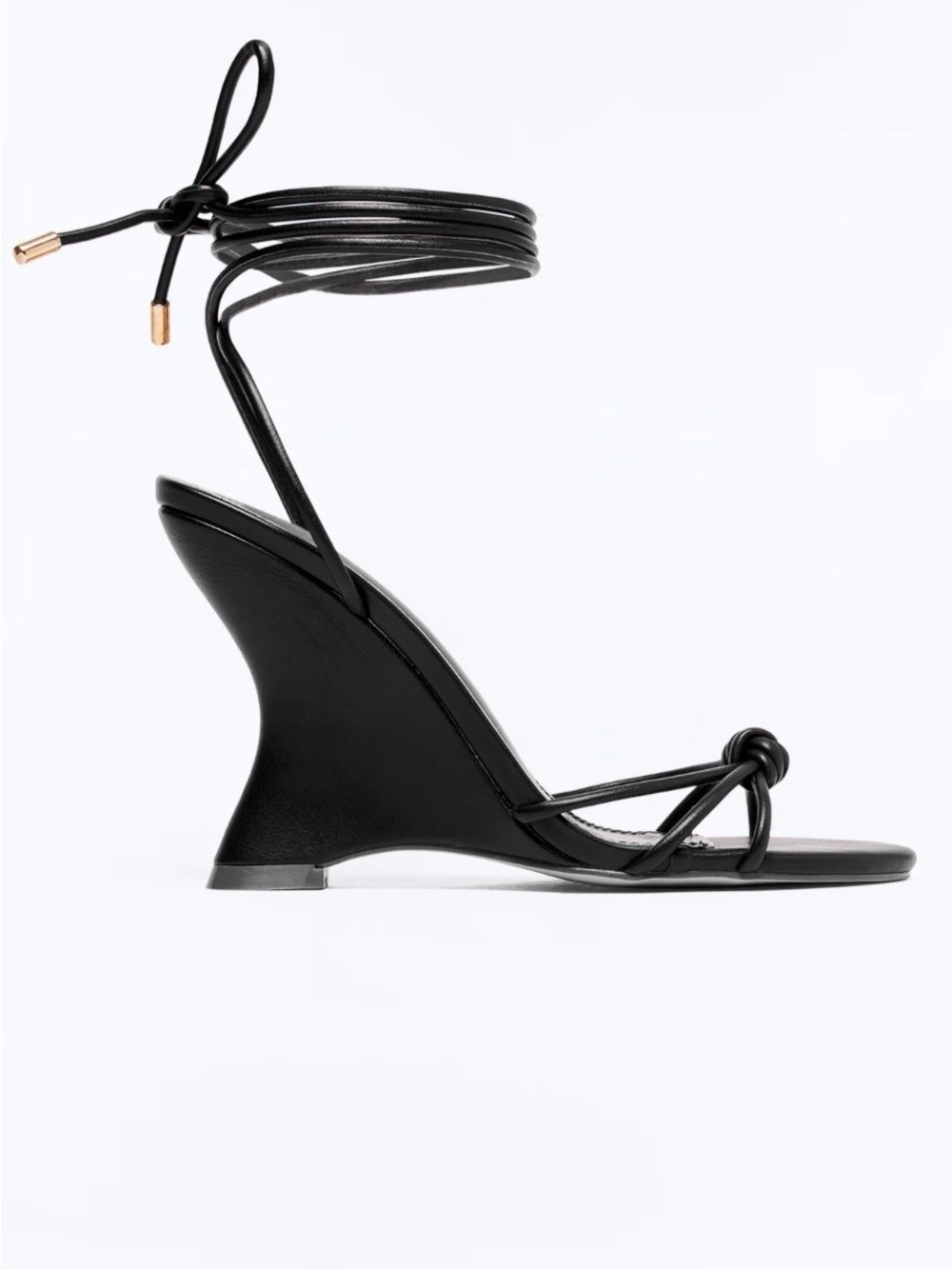 Fashion Nova Black Knot-Front Lace-Up Wedge Sandals size 9 NIB